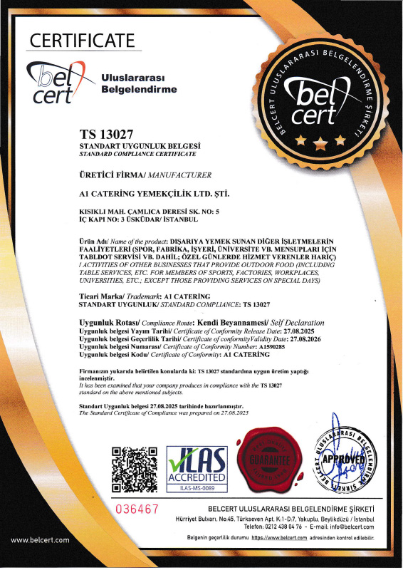 A1 Catering Sertifika TS 13027 Standart Uygunluk Belgesi