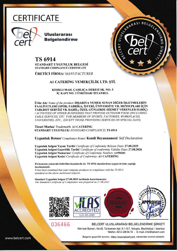 A1 Catering Sertifika TS 6914 Standart Uygunluk Belgesi