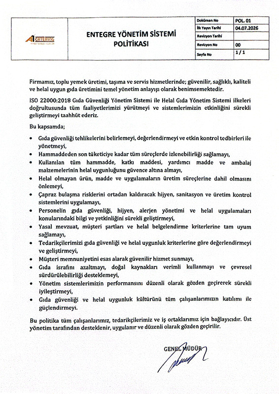 Gıda Güvenliği ve Helal Politakımız